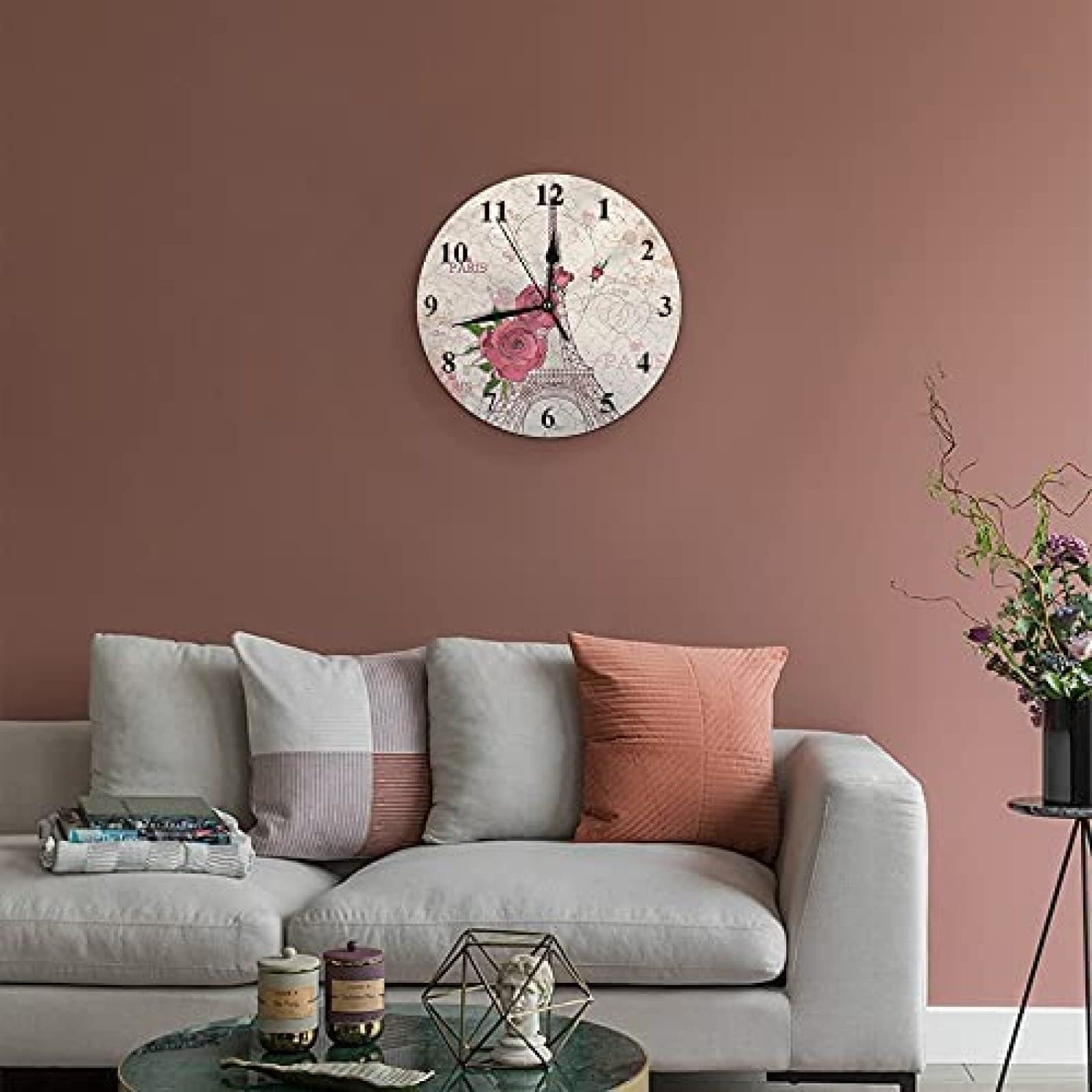 Amazon.co.jp: エッフェル塔壁掛け時計ヴィンテージパリローズフラワー